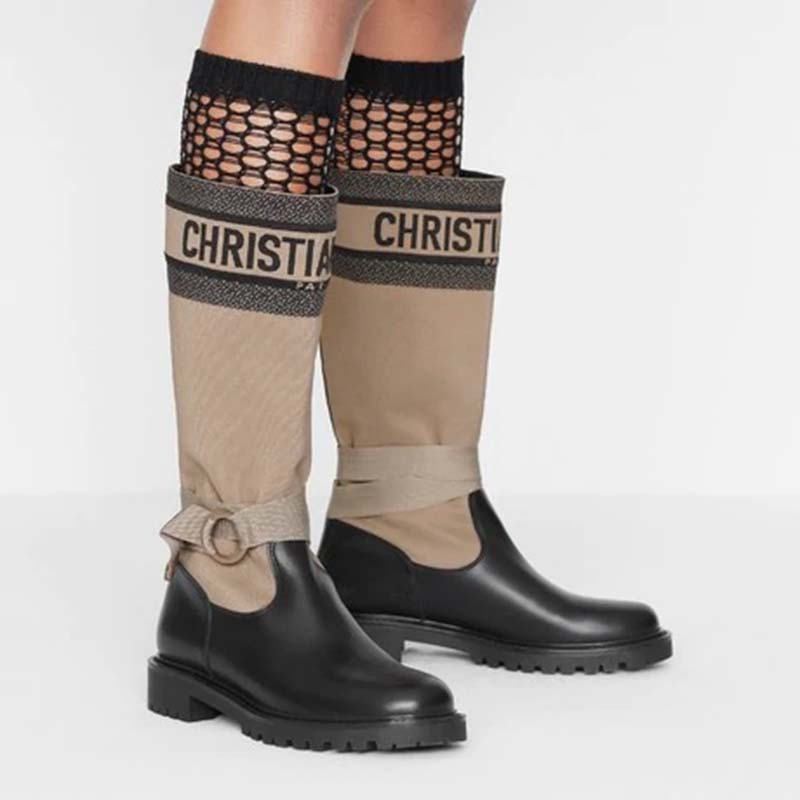 Dior Women D-Major Boot Taupe and Black Technical Fabric and Calfskin