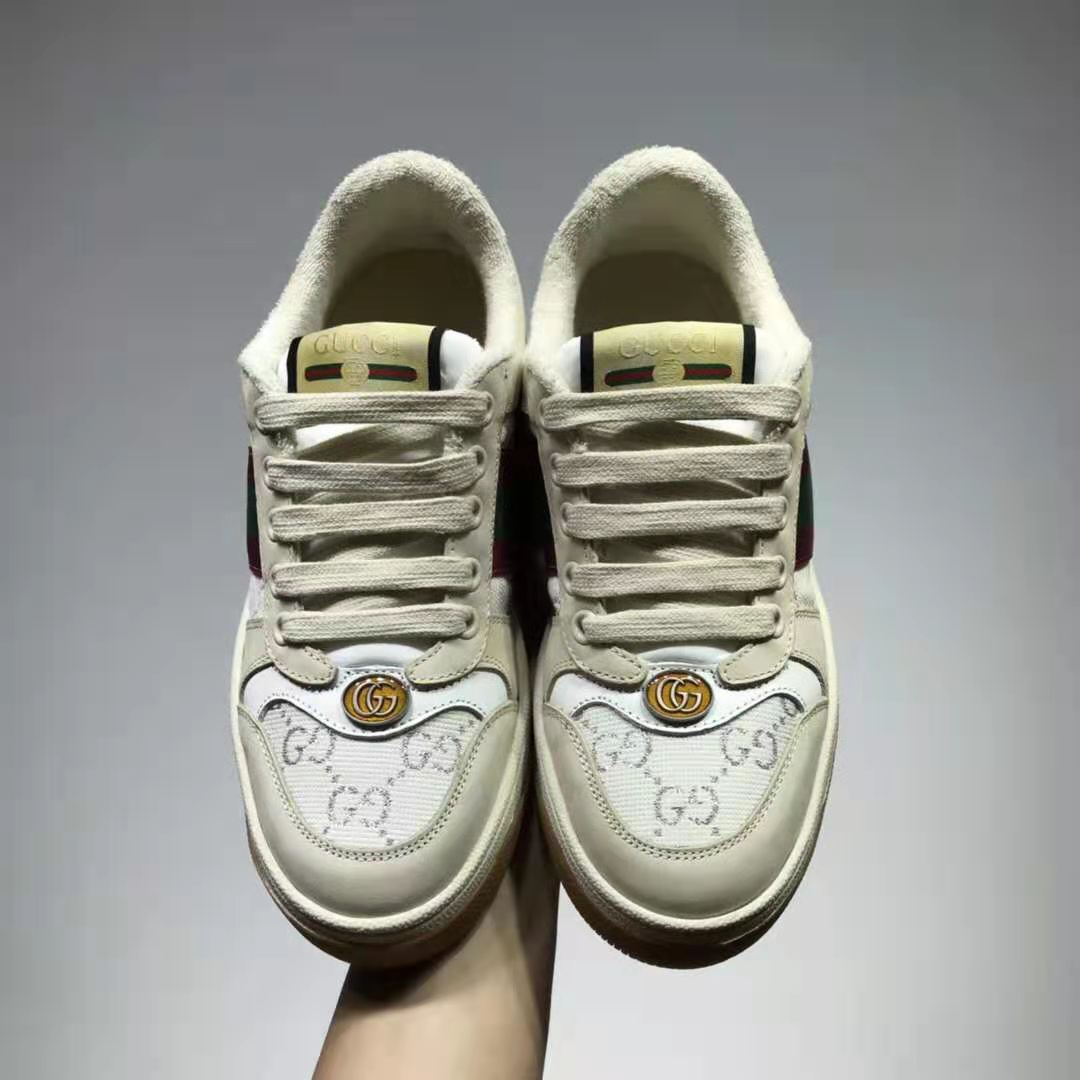 G*u*i gg unisex screener sneaker with web cream scrap less leather-beige