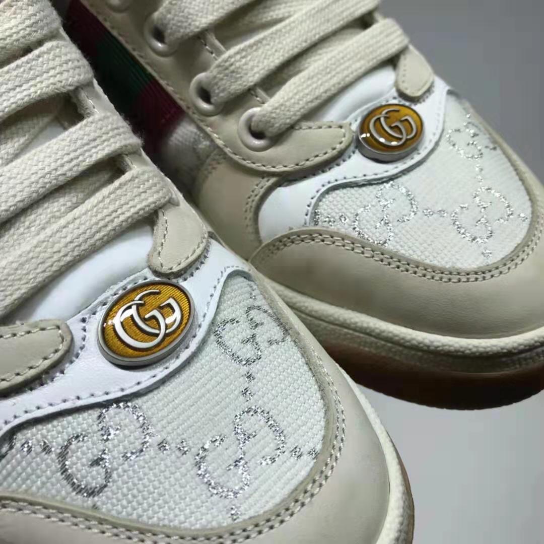 G*u*i gg unisex screener sneaker with web cream scrap less leather-beige