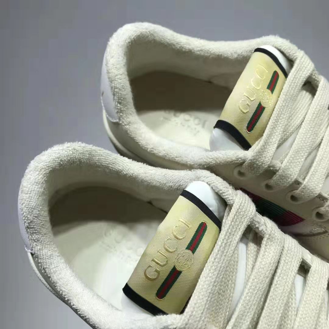 G*u*i gg unisex screener sneaker with web cream scrap less leather-beige