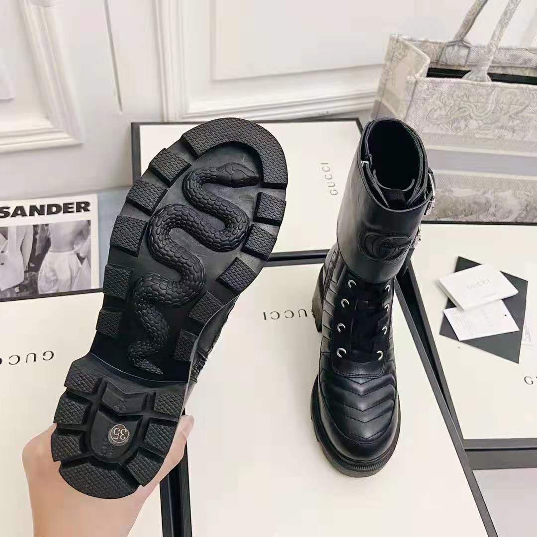 G*u*i gg women’s boot with interlocking g black chevron matelassè leather