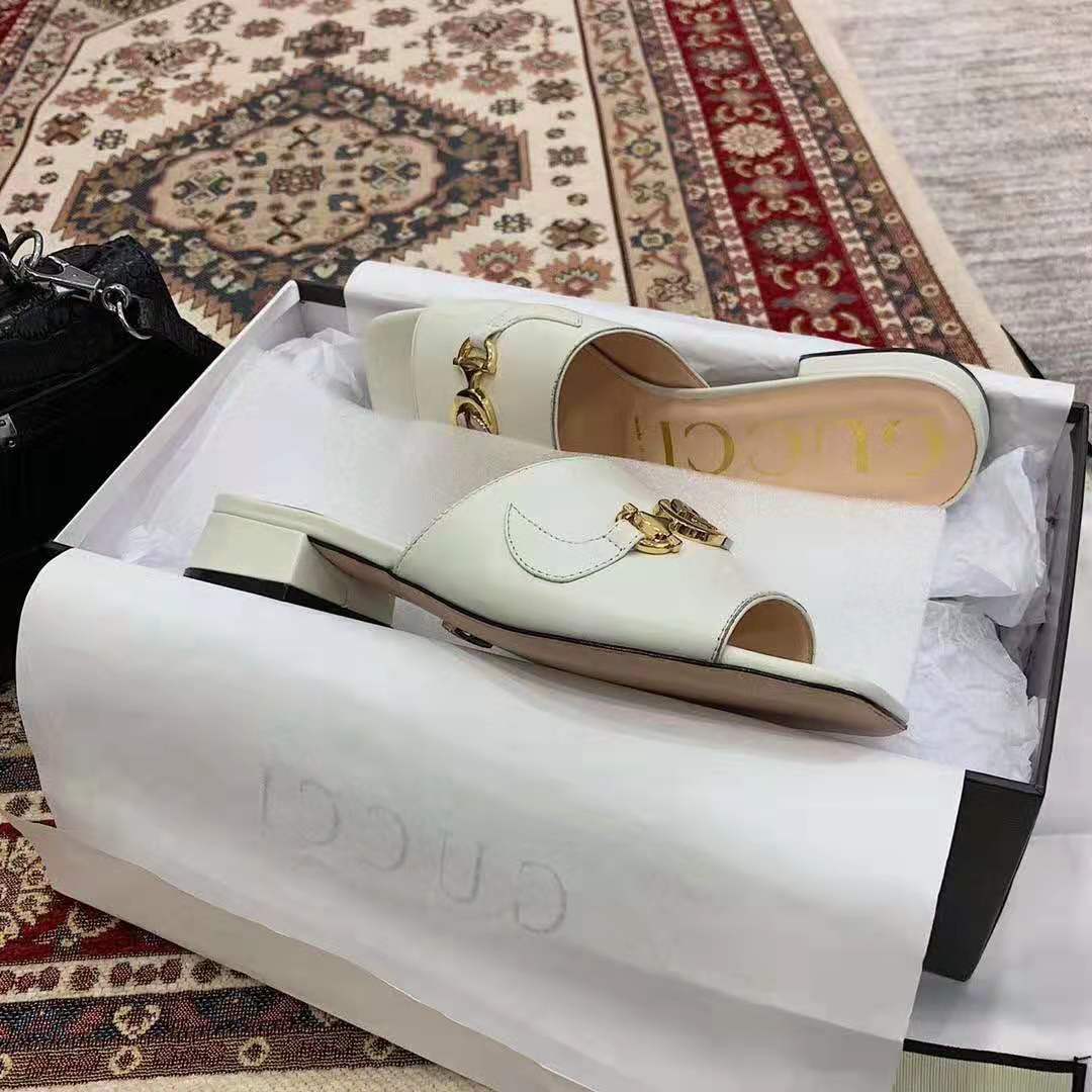 G*u*i women zumi leather slide sandal interlocking g horsebit white leather 2.5 cm heel height