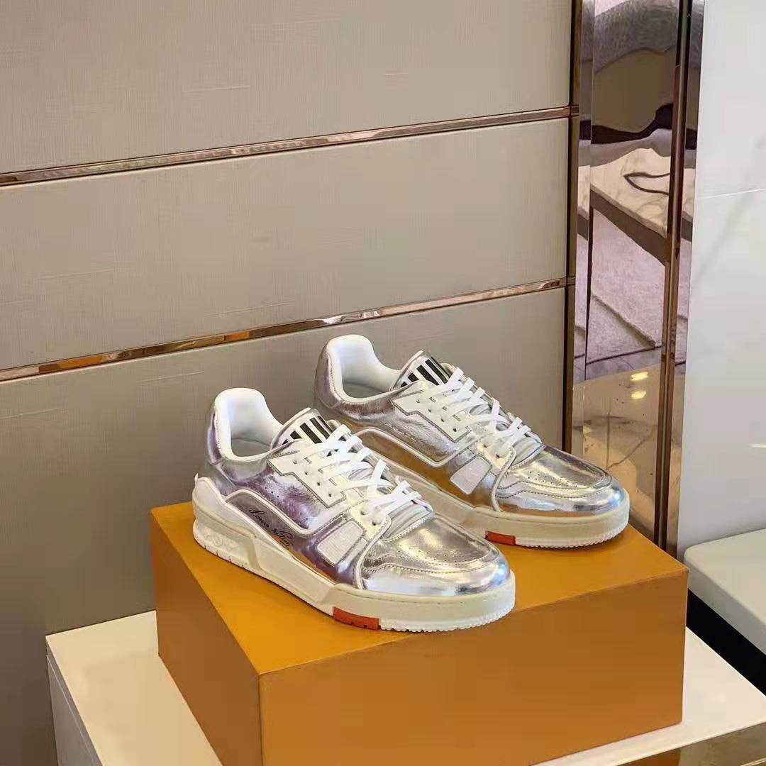 Louis Vuitton LV Men LV Trainer Sneaker Metallic Calf Leather-Silver