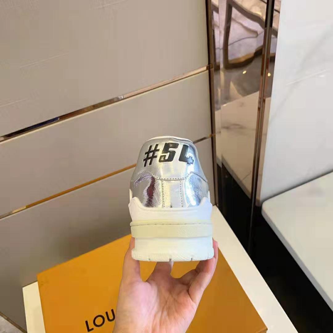 Louis Vuitton LV Men LV Trainer Sneaker Metallic Calf Leather-Silver
