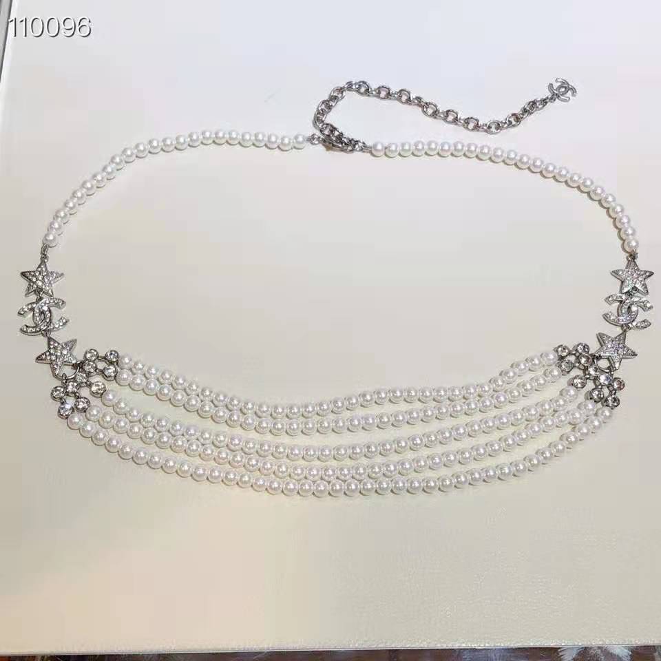 Chanel Women Gold-Tone Metal Pearls & Strass Silver & Crystal Belt