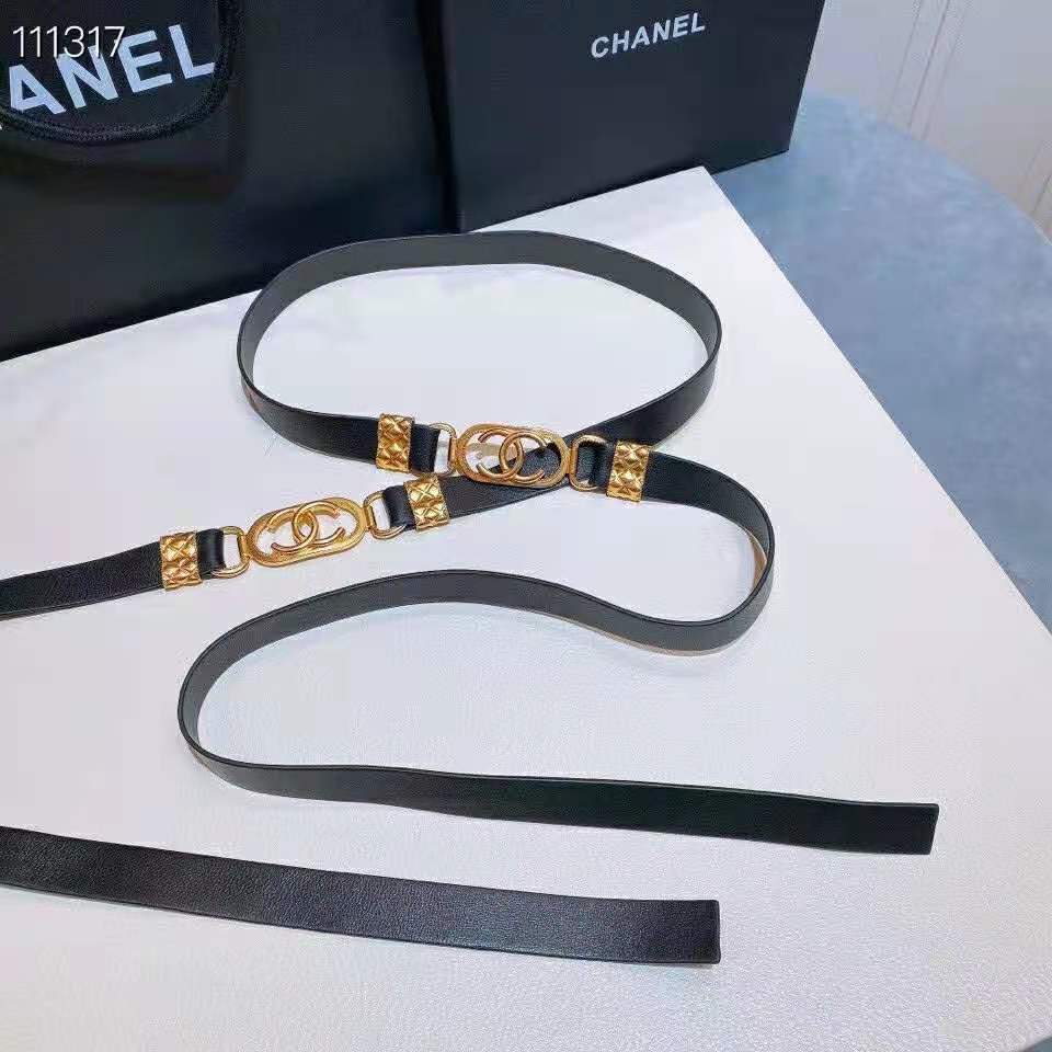 Chanel Women Lambskin & Gold Metal Black Belt