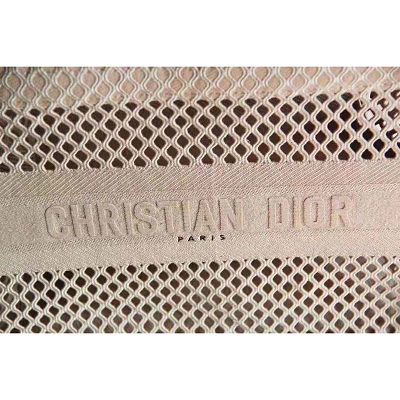 Dior Women Small Dior Book Tote Clay-Colored Mesh Embroidery