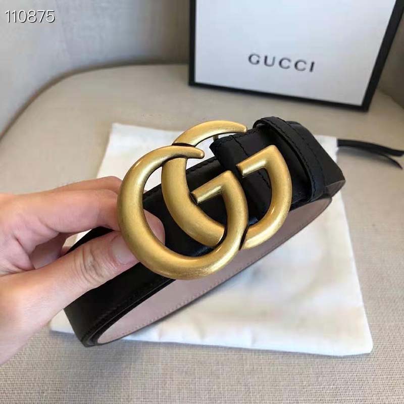 G*u*i gg unisex gg marmont leather belt with shiny buckle black 4 cm width