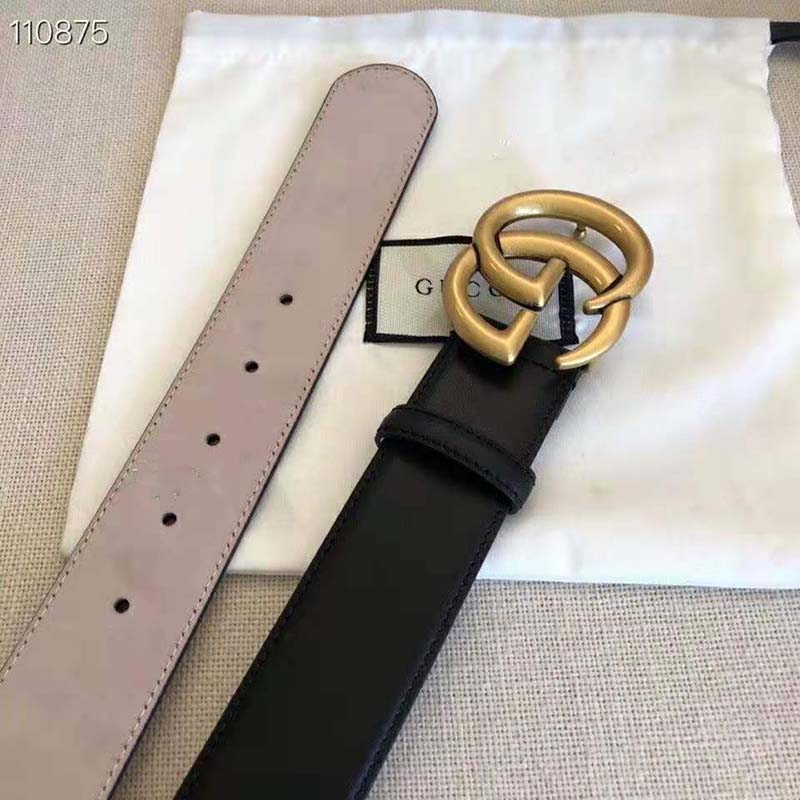 G*u*i gg unisex gg marmont leather belt with shiny buckle black 4 cm width