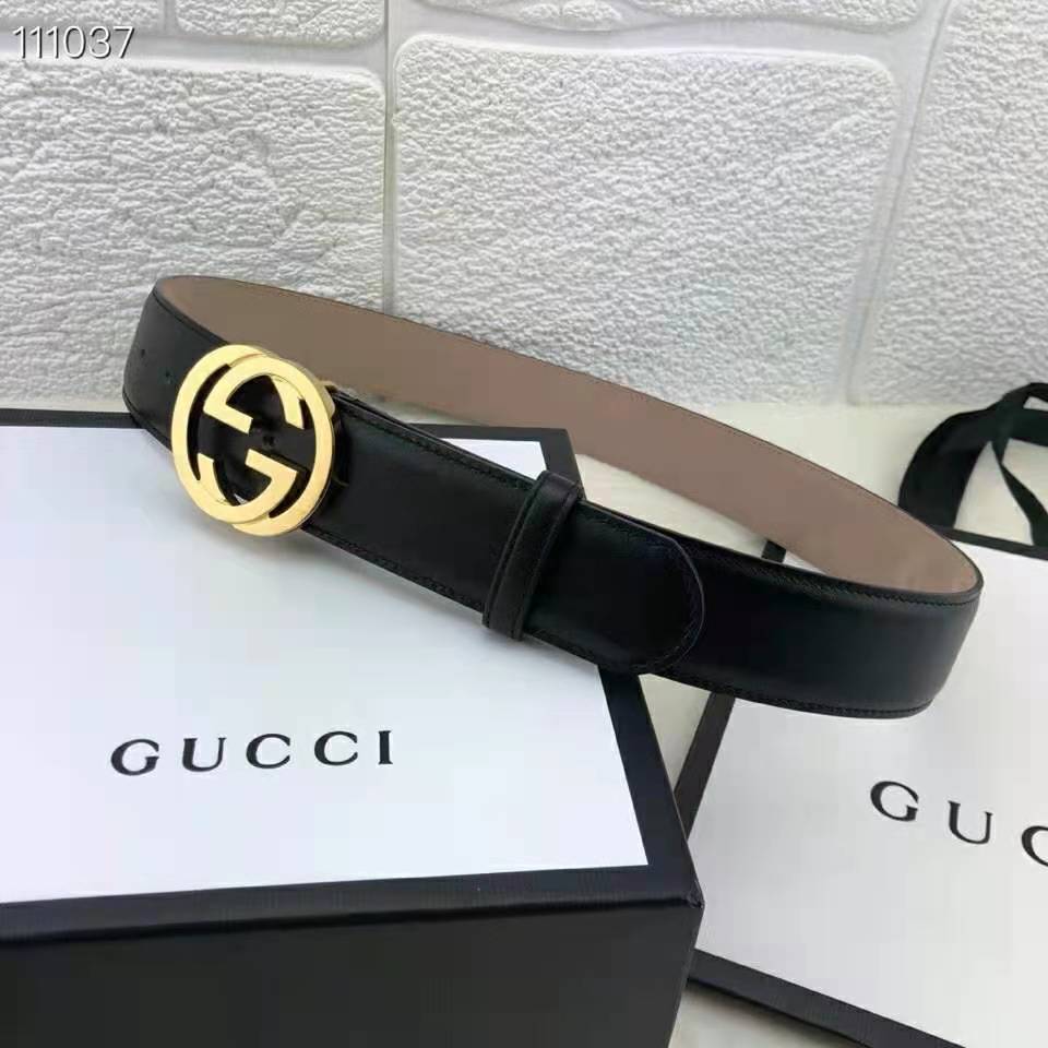 G*u*i gg unisex leather belt with interlocking g buckle 4 cm width