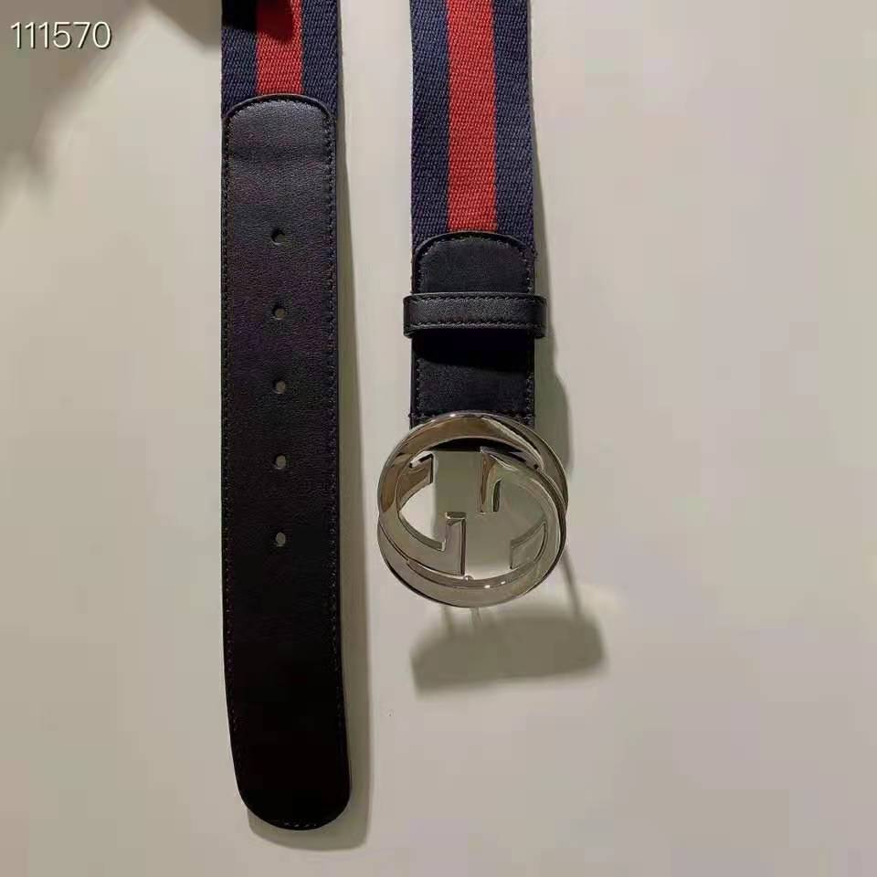 G*u*i gg unisex web belt with g buckle interlocking g blue 4 cm width