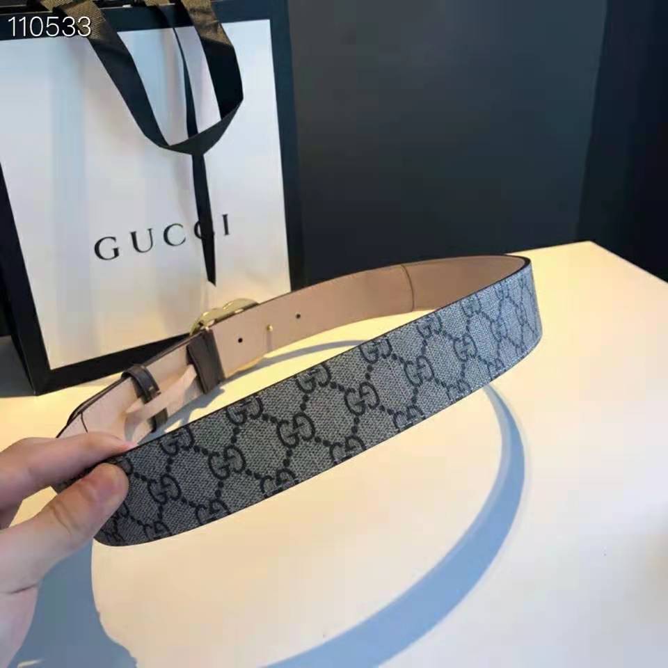 G*u*i unisex gg belt with double g buckle beige/ebony gg supreme black leather