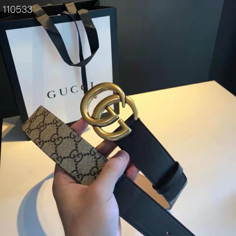 G*u*i unisex gg belt with double g buckle beige/ebony gg supreme black leather