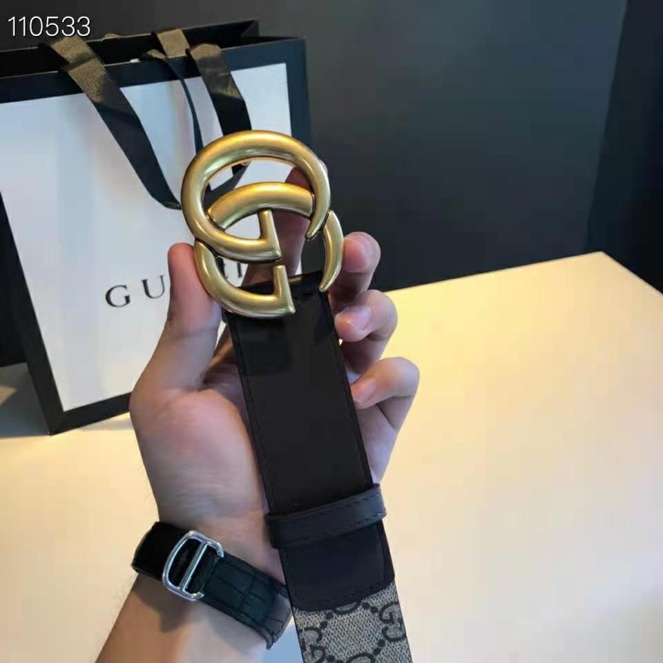 G*u*i unisex gg belt with double g buckle beige/ebony gg supreme black leather