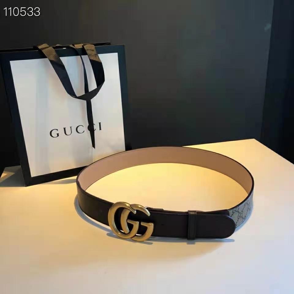 G*u*i unisex gg belt with double g buckle beige/ebony gg supreme black leather