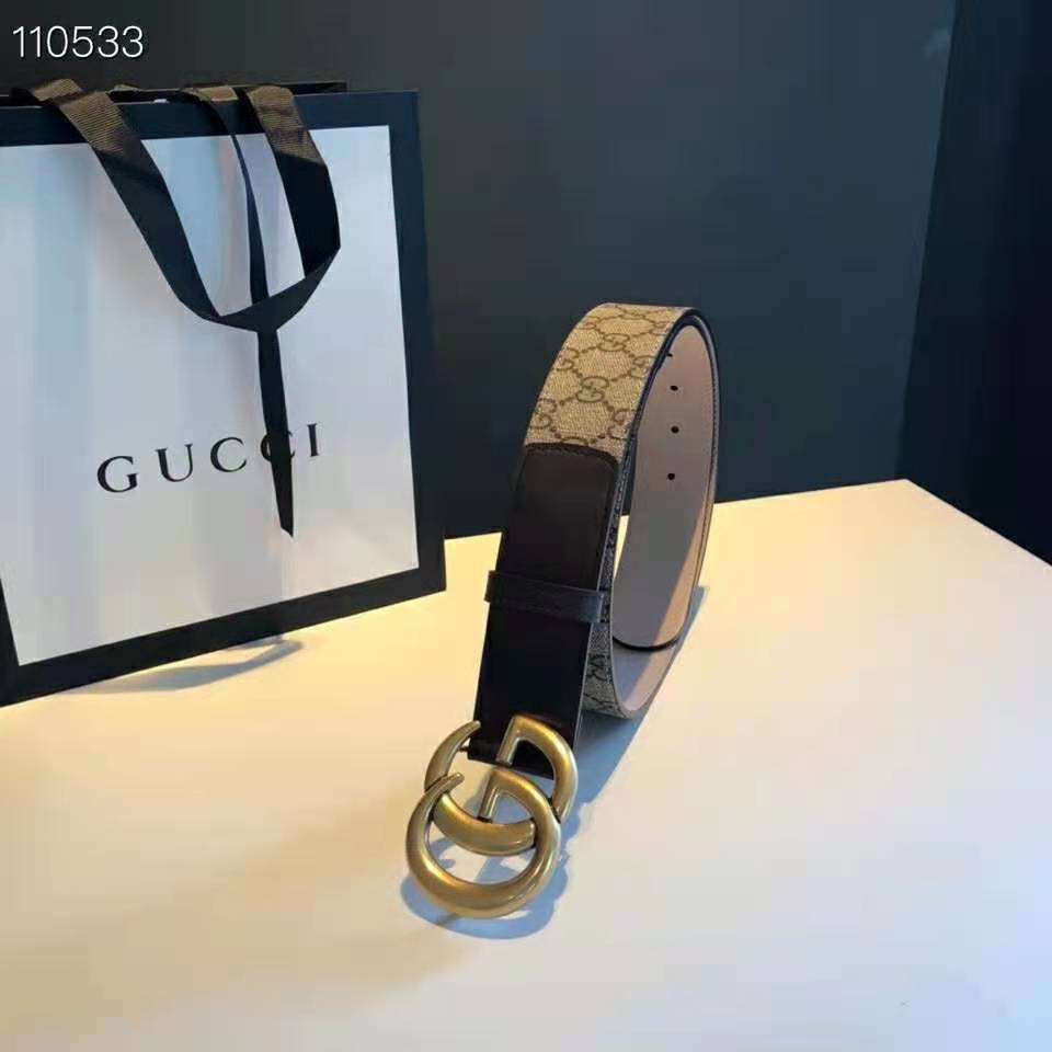 G*u*i unisex gg belt with double g buckle beige/ebony gg supreme black leather