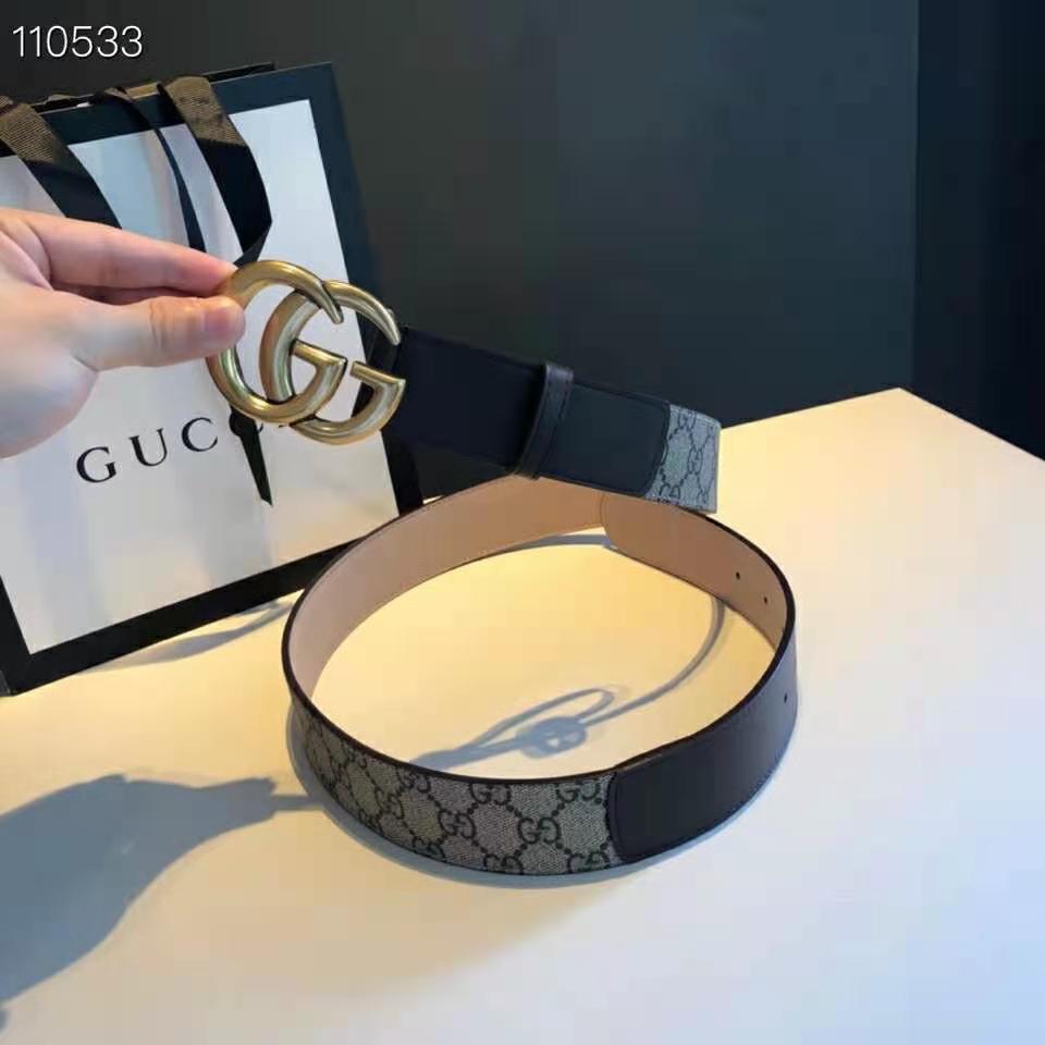 G*u*i unisex gg belt with double g buckle beige/ebony gg supreme black leather