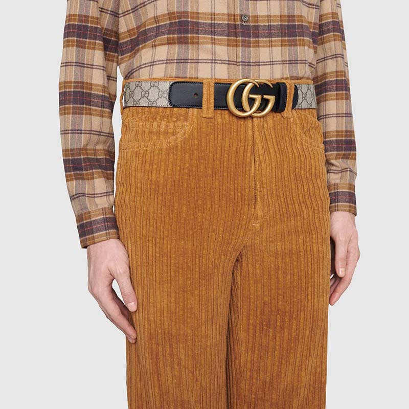 G*u*i unisex gg belt with double g buckle beige/ebony gg supreme black leather