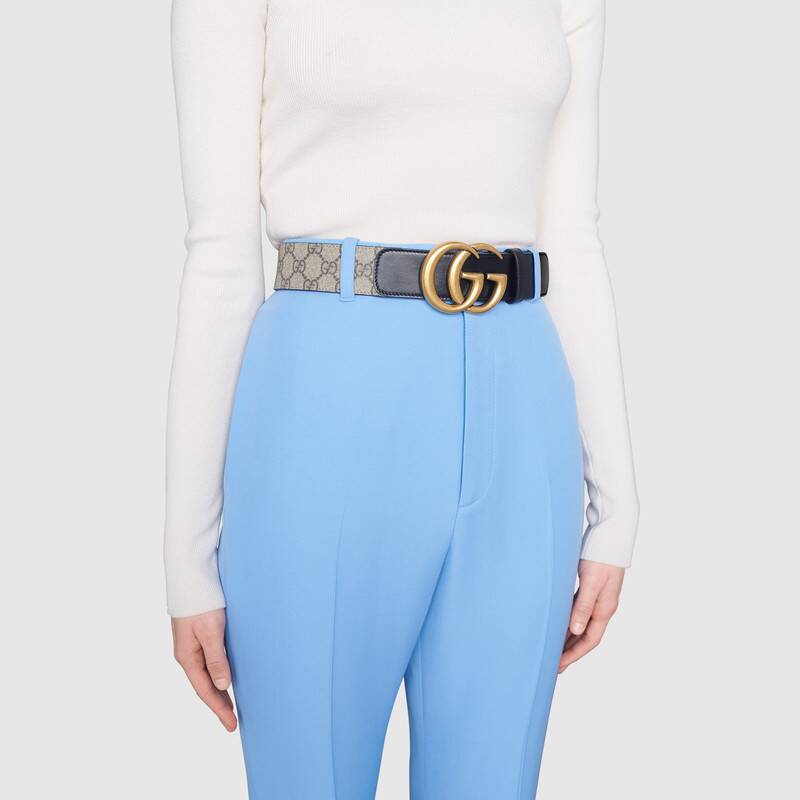 G*u*i unisex gg belt with double g buckle beige/ebony gg supreme black leather