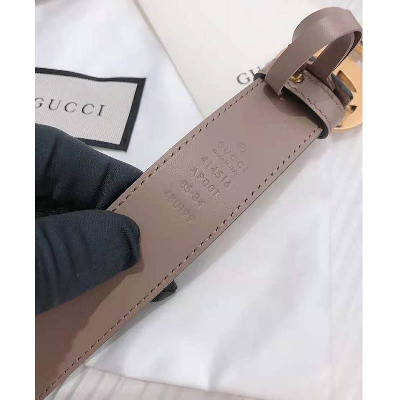 G*u*i unisex gg marmont leather belt double g buckle 2 cm width-pink