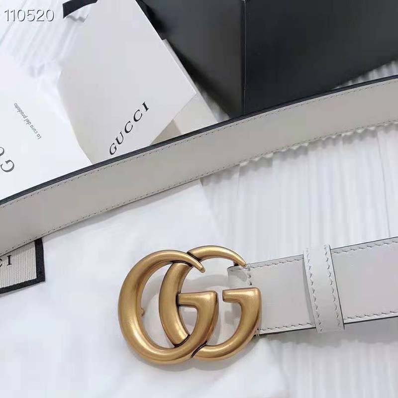 G*u*i unisex gg marmont leather belt double g buckle 2 cm width-white