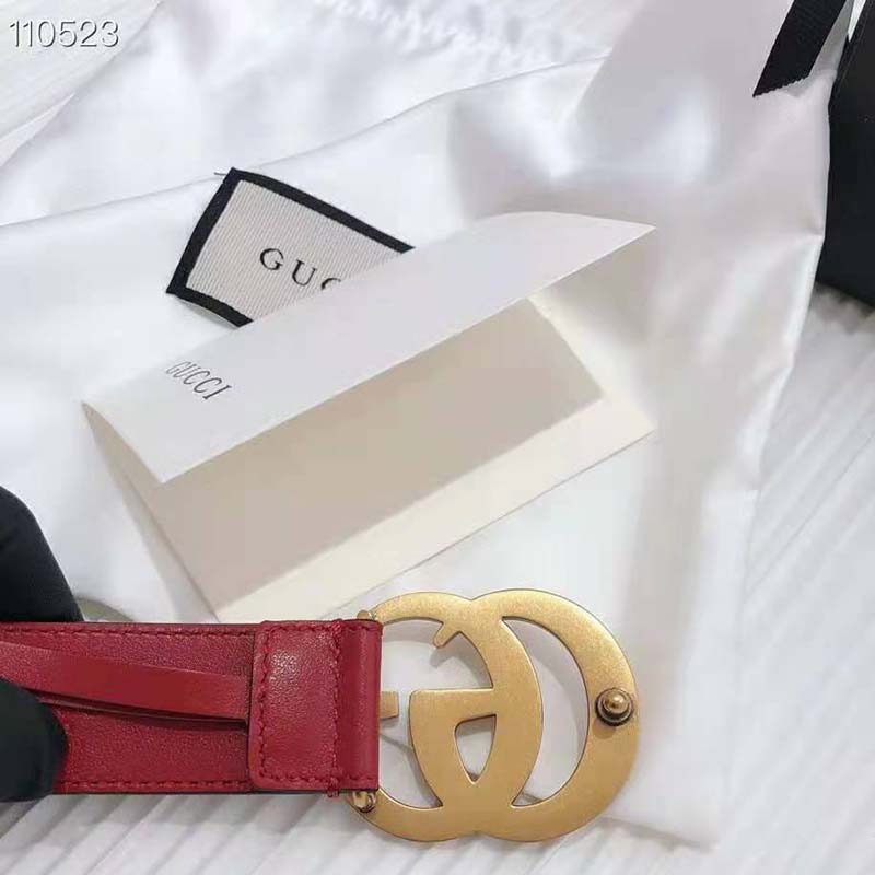 G*u*i unisex gg marmont thin leather belt with shiny double g buckle-red