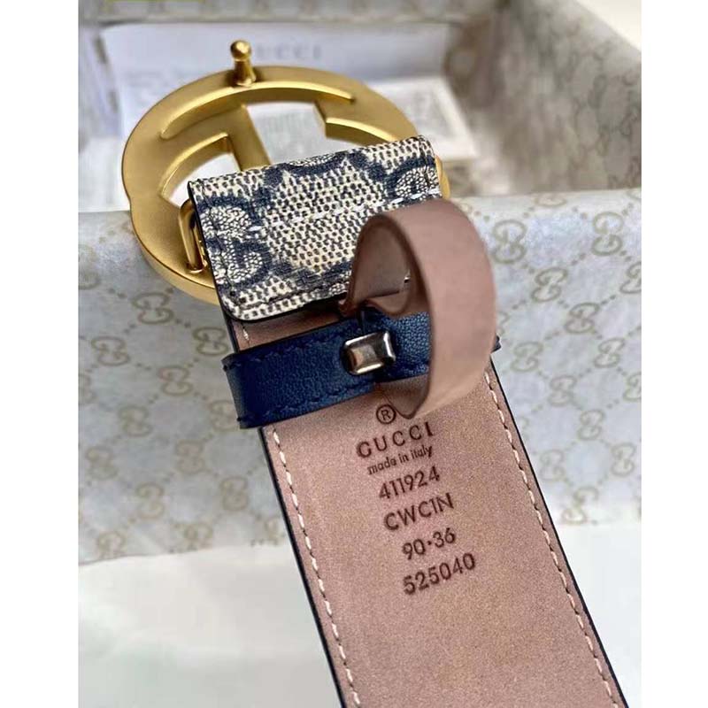 G*u*i unisex gg supreme belt g buckle beige/blue gg supreme canvas 4 cm width
