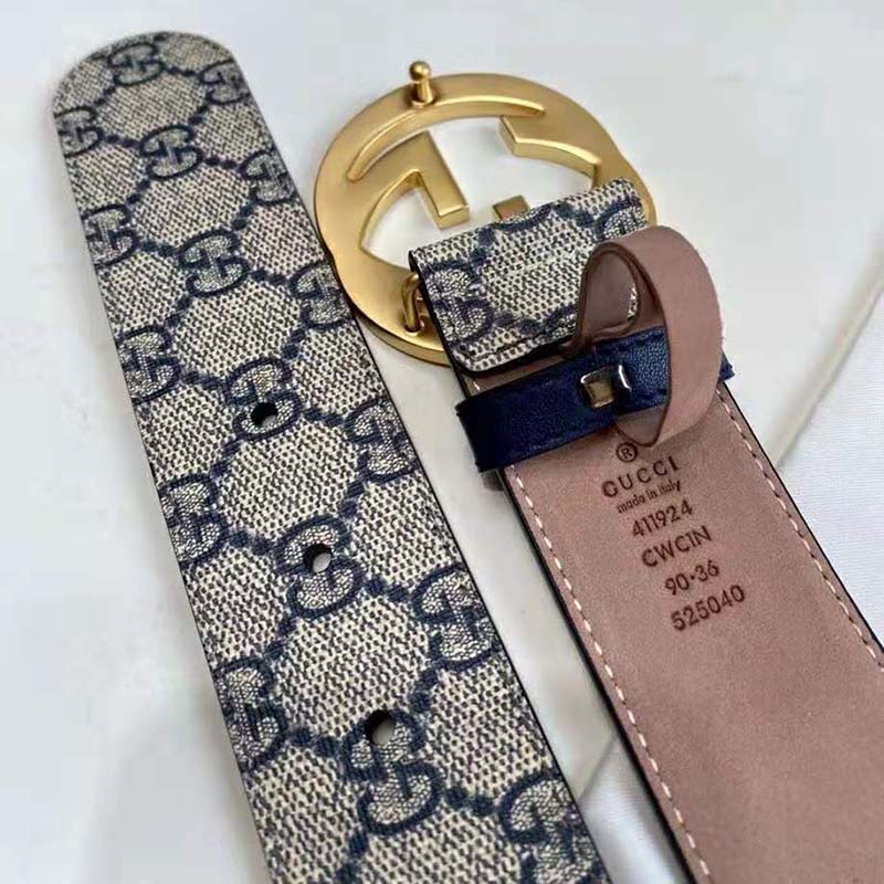G*u*i unisex gg supreme belt g buckle beige/blue gg supreme canvas 4 cm width