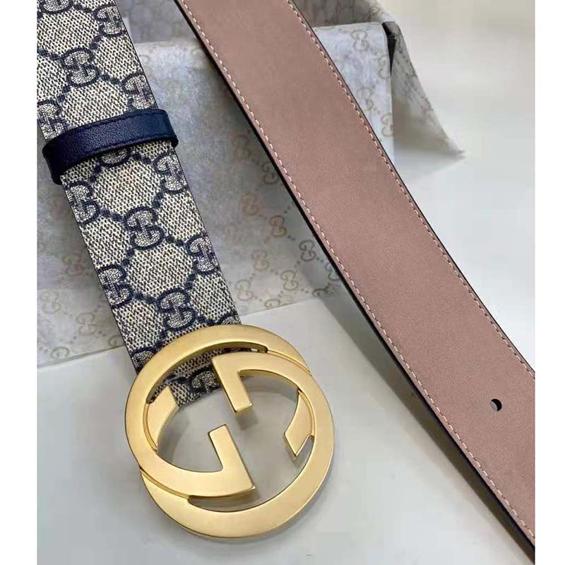 G*u*i unisex gg supreme belt g buckle beige/blue gg supreme canvas 4 cm width