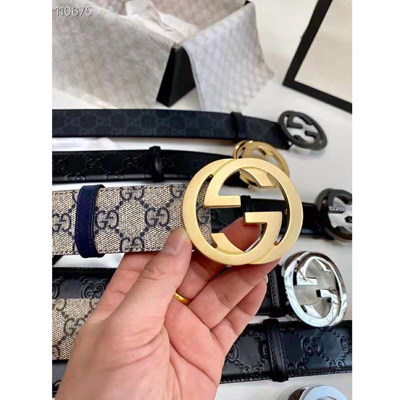 G*u*i unisex gg supreme belt g buckle beige/blue gg supreme canvas 4 cm width
