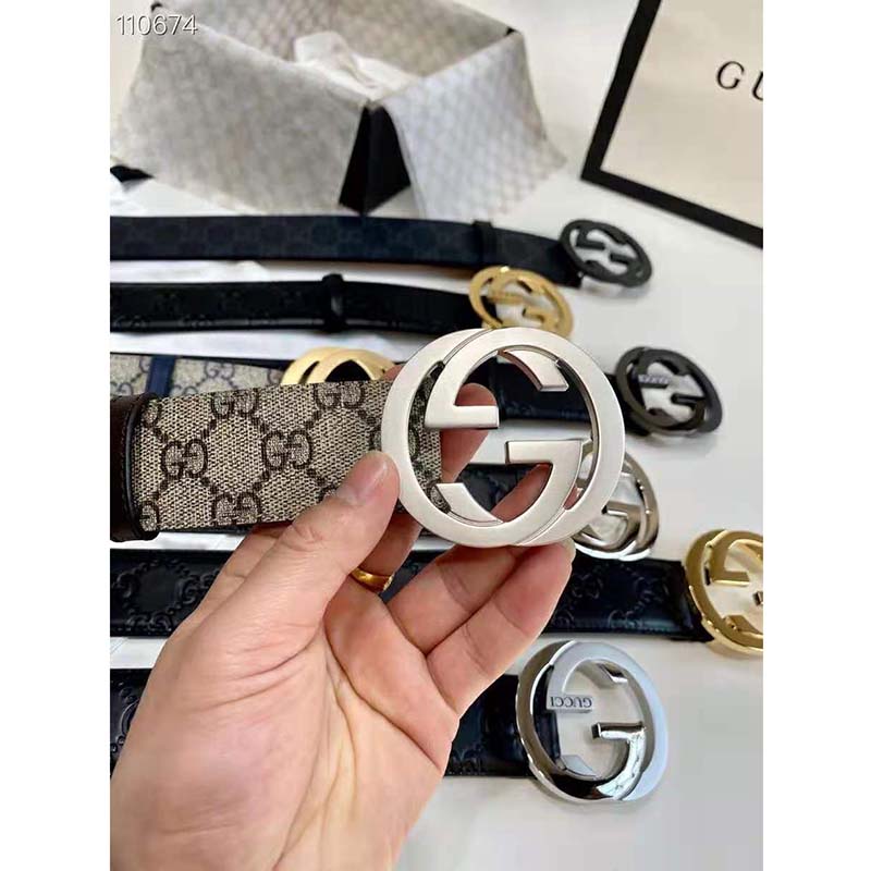 G*u*i unisex gg supreme belt with g buckle beige/ebony supreme canvas 4 cm width