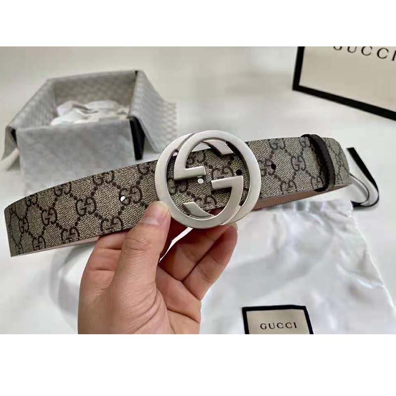 G*u*i unisex gg supreme belt with g buckle beige/ebony supreme canvas 4 cm width