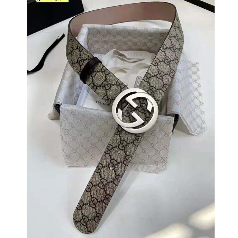 G*u*i unisex gg supreme belt with g buckle beige/ebony supreme canvas 4 cm width