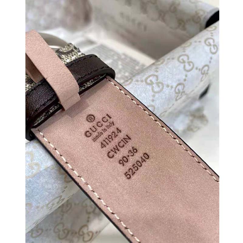 G*u*i unisex gg supreme belt with g buckle beige/ebony supreme canvas 4 cm width