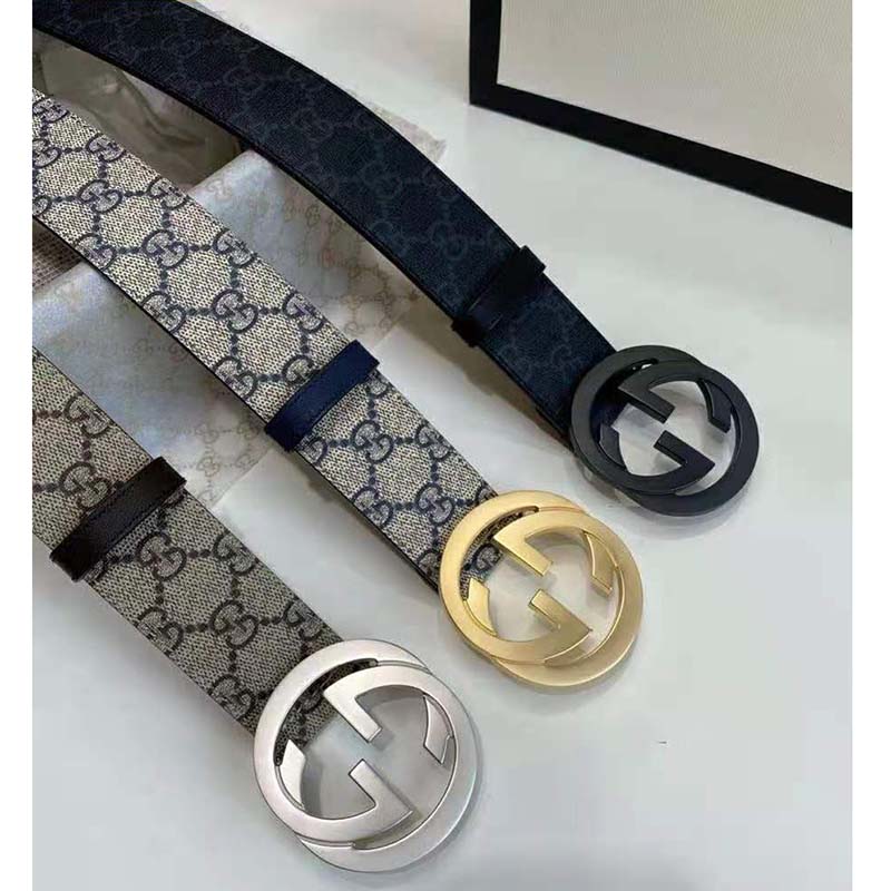 G*u*i unisex gg supreme belt with g buckle black/grey gg supreme canvas 4 cm width