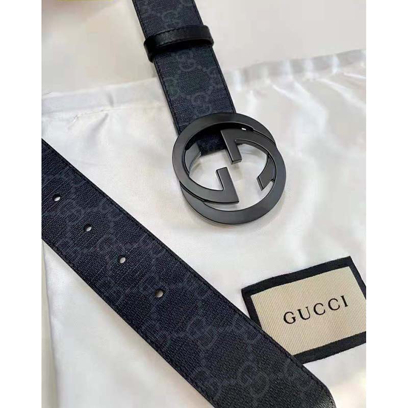 G*u*i unisex gg supreme belt with g buckle black/grey gg supreme canvas 4 cm width
