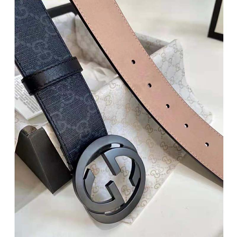 G*u*i unisex gg supreme belt with g buckle black/grey gg supreme canvas 4 cm width