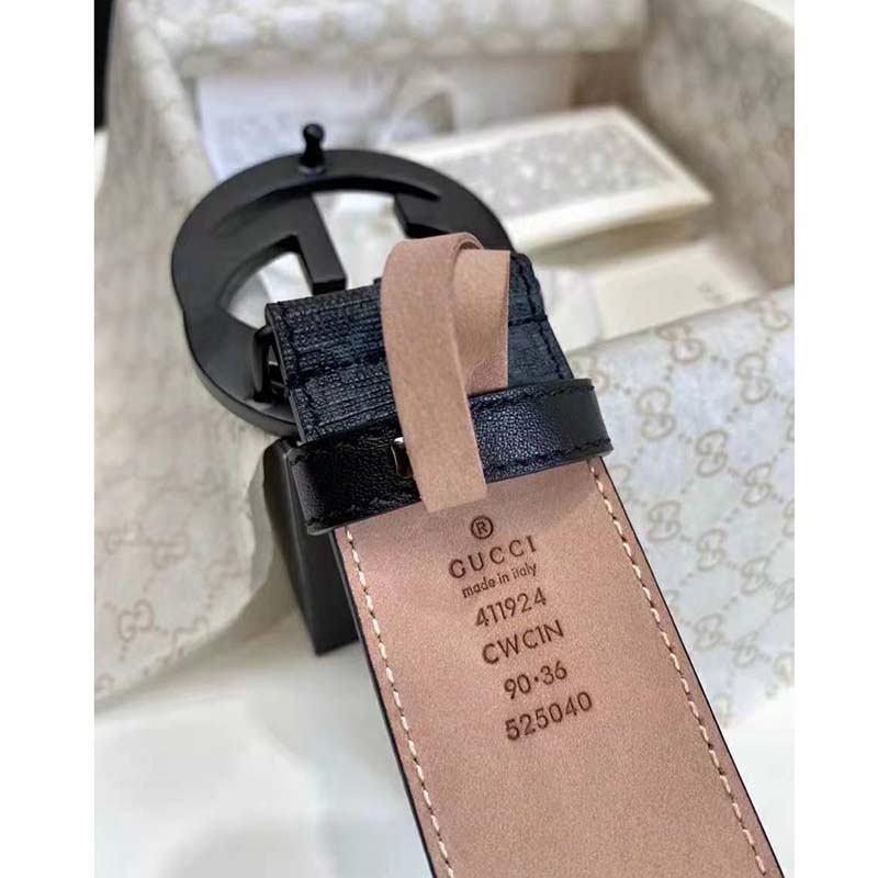 G*u*i unisex gg supreme belt with g buckle black/grey gg supreme canvas 4 cm width
