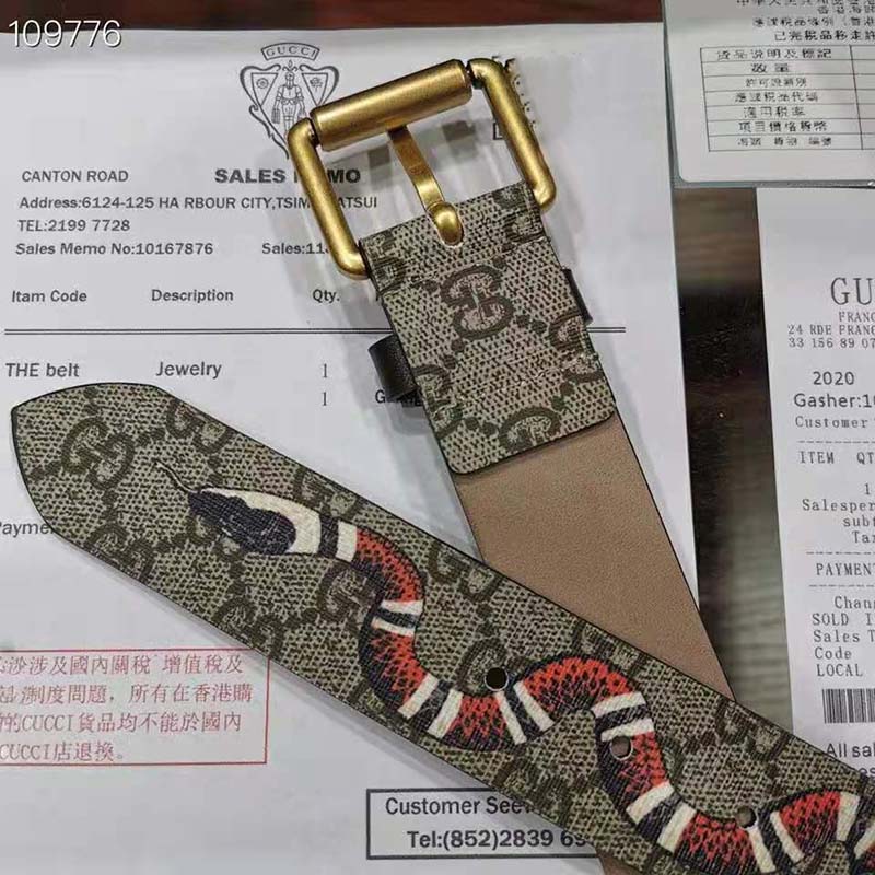 G*u*i unisex gg supreme belt with kingsnake print 4 cm width supreme canvas