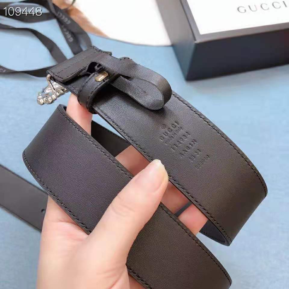 G*u*i women gg leather belt with double g buckle 4 cm width-black