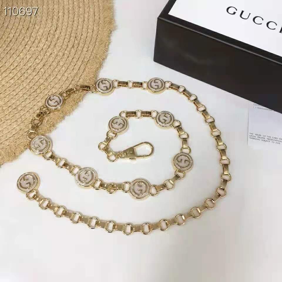 G*u*i women interlocking g chain belt shiny gold-toned metal double chain