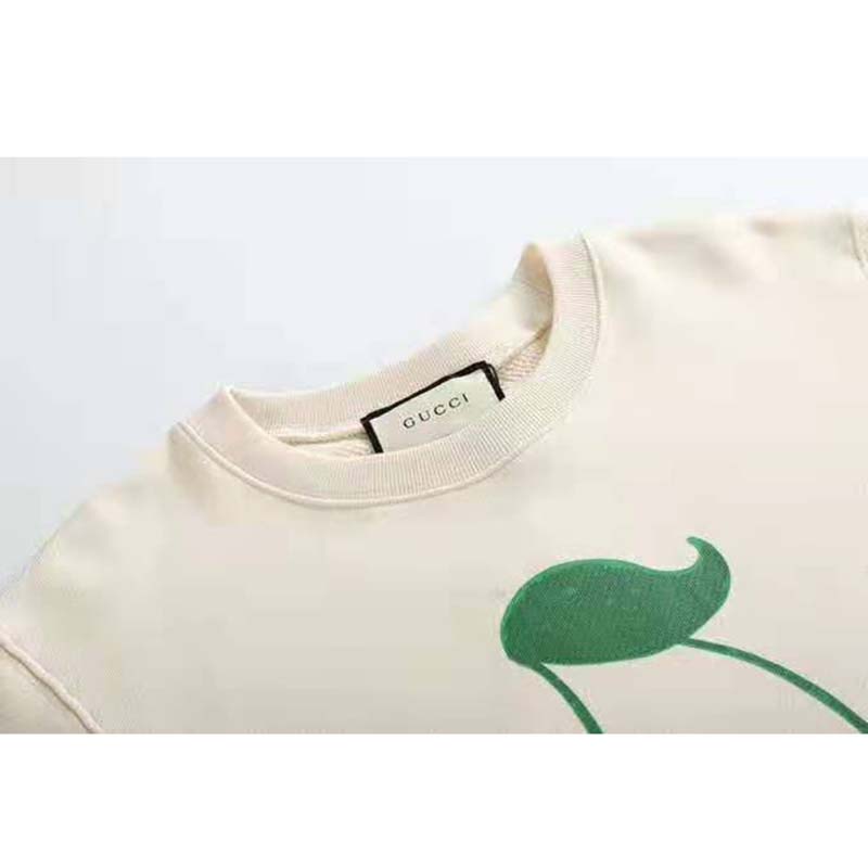 G*u*i women beverly hills cherry print sweatshirt cotton jersey crewneck puff sleeves-white