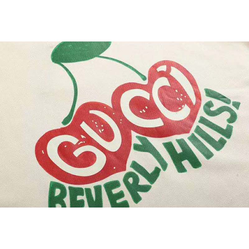 G*u*i women beverly hills cherry print sweatshirt cotton jersey crewneck puff sleeves-white