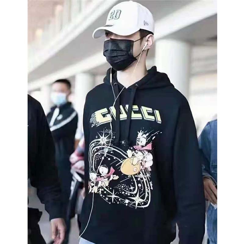 G*u*i men disney x G*u*i donald duck hooded sweatshirt fixed hood oversize fit cotton