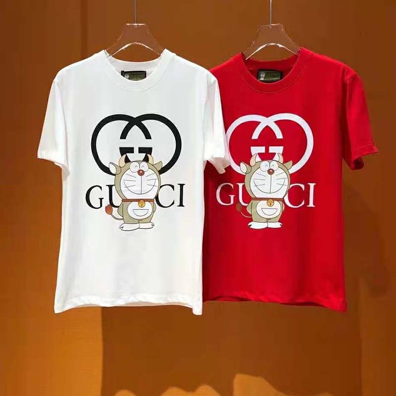 G*u*i men doraemon x G*u*i oversize t-shirt crewneck red cotton jersey