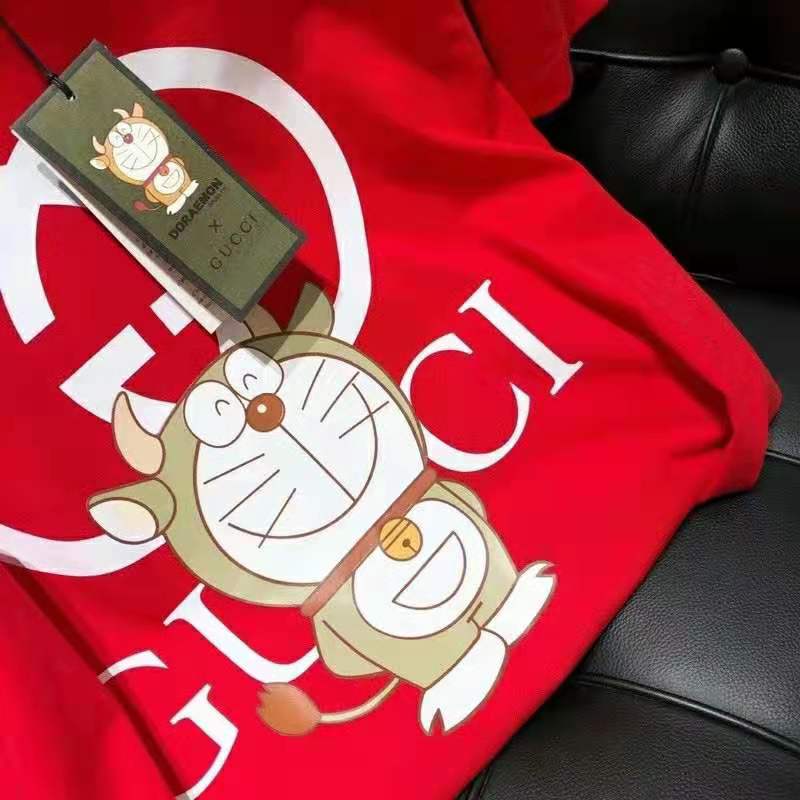 G*u*i men doraemon x G*u*i oversize t-shirt crewneck red cotton jersey