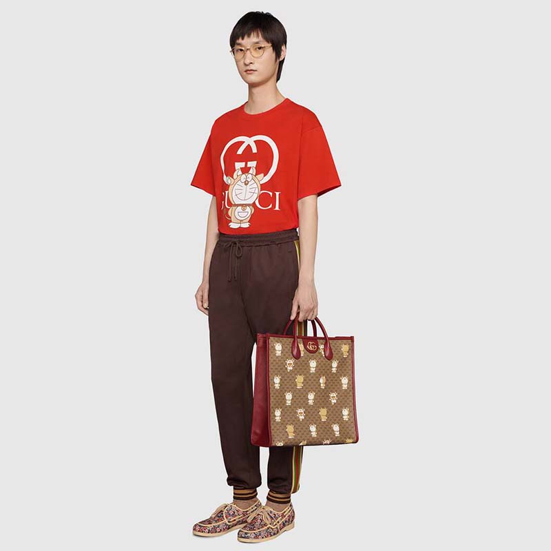 G*u*i men doraemon x G*u*i oversize t-shirt crewneck red cotton jersey
