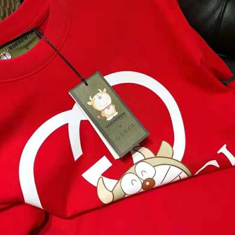 G*u*i men doraemon x G*u*i oversize t-shirt crewneck red cotton jersey