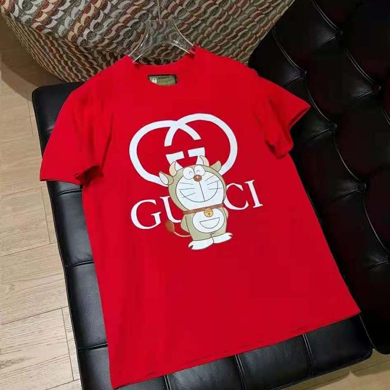 G*u*i men doraemon x G*u*i oversize t-shirt crewneck red cotton jersey