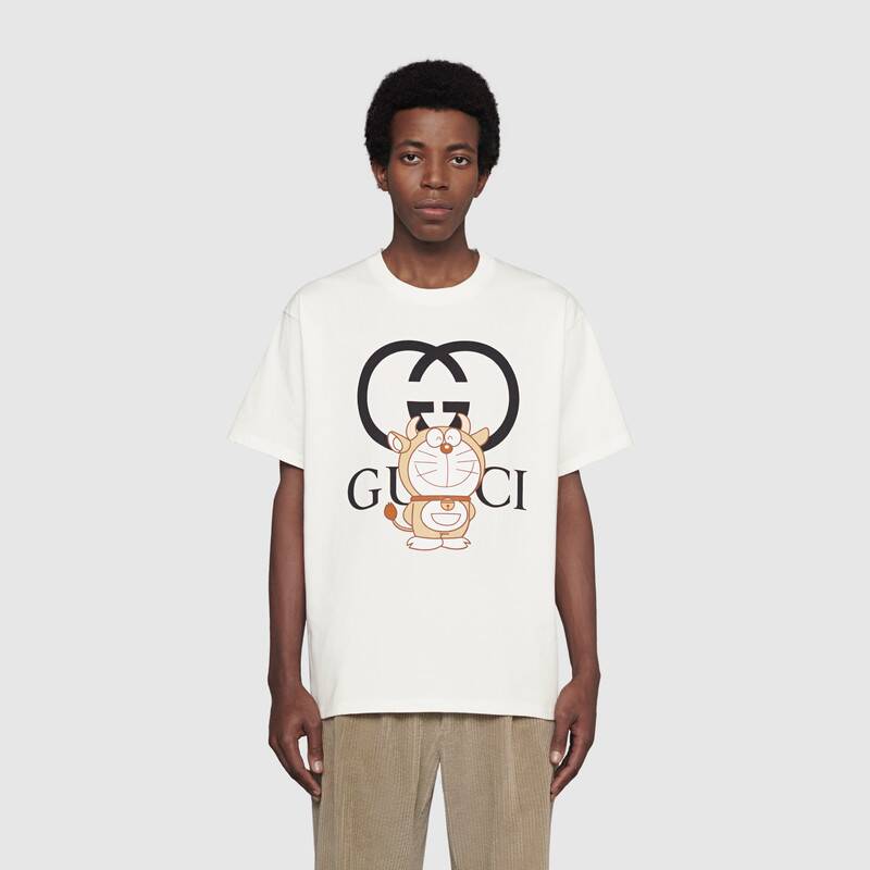 G*u*i men doraemon x G*u*i oversize t-shirt ivory cotton jersey crewneck